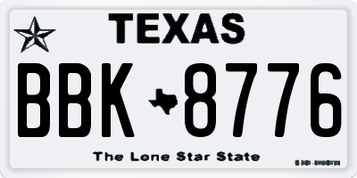 TX license plate BBK8776