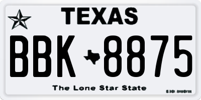 TX license plate BBK8875