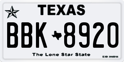 TX license plate BBK8920