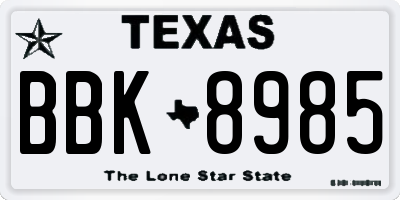 TX license plate BBK8985