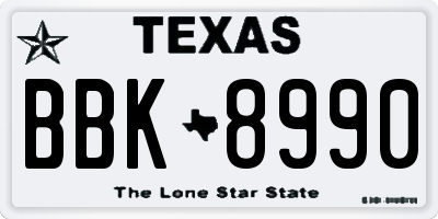 TX license plate BBK8990