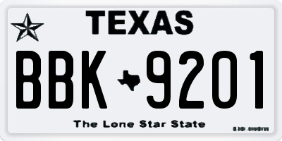 TX license plate BBK9201
