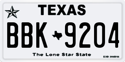 TX license plate BBK9204