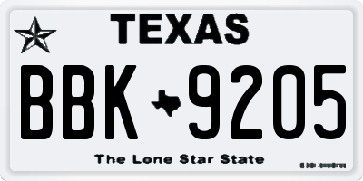 TX license plate BBK9205