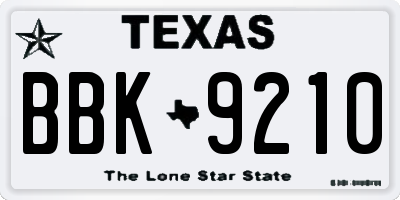 TX license plate BBK9210