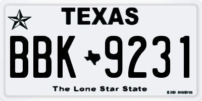 TX license plate BBK9231