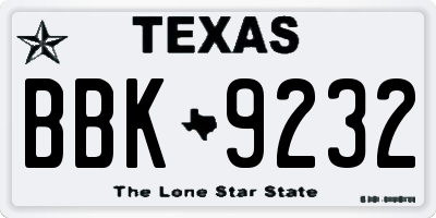 TX license plate BBK9232