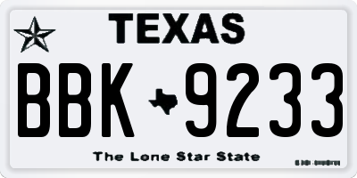 TX license plate BBK9233