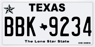TX license plate BBK9234