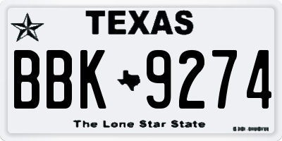 TX license plate BBK9274