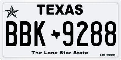 TX license plate BBK9288