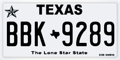 TX license plate BBK9289