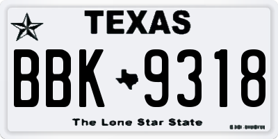 TX license plate BBK9318