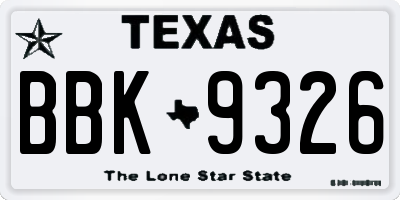 TX license plate BBK9326