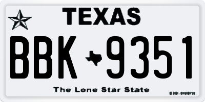 TX license plate BBK9351