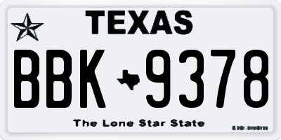 TX license plate BBK9378
