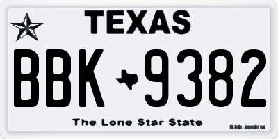 TX license plate BBK9382