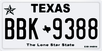 TX license plate BBK9388