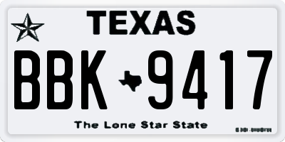 TX license plate BBK9417