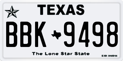 TX license plate BBK9498