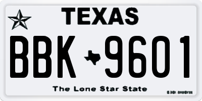 TX license plate BBK9601