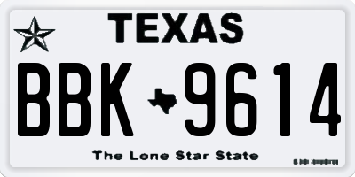TX license plate BBK9614
