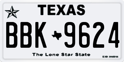 TX license plate BBK9624