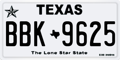 TX license plate BBK9625