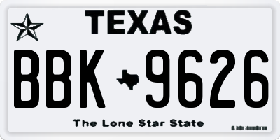 TX license plate BBK9626