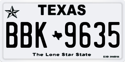 TX license plate BBK9635