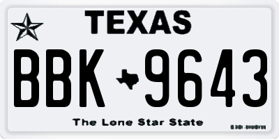 TX license plate BBK9643