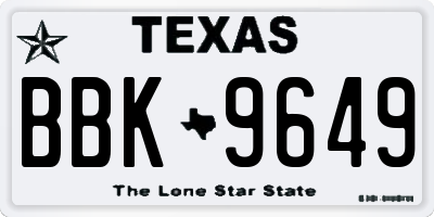 TX license plate BBK9649