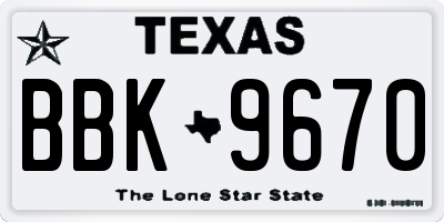TX license plate BBK9670