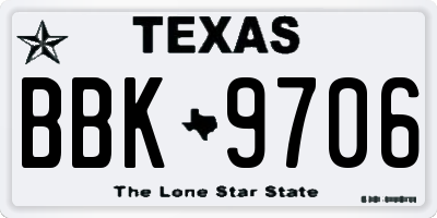 TX license plate BBK9706