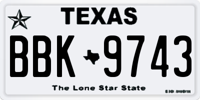 TX license plate BBK9743
