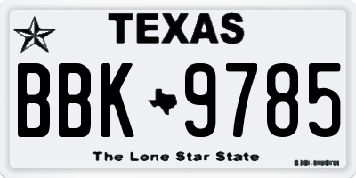 TX license plate BBK9785