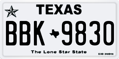 TX license plate BBK9830