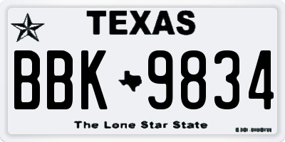 TX license plate BBK9834