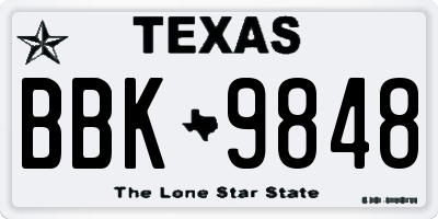 TX license plate BBK9848