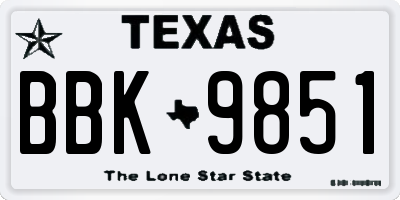 TX license plate BBK9851
