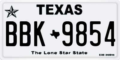 TX license plate BBK9854