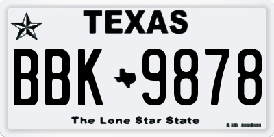 TX license plate BBK9878