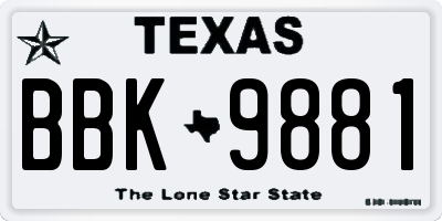TX license plate BBK9881