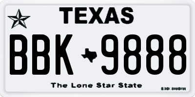 TX license plate BBK9888