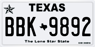 TX license plate BBK9892