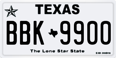 TX license plate BBK9900
