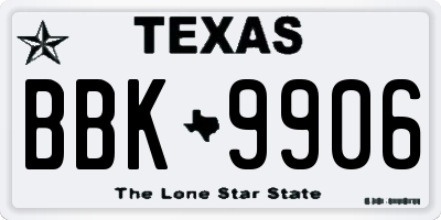 TX license plate BBK9906