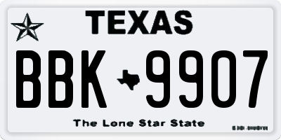 TX license plate BBK9907