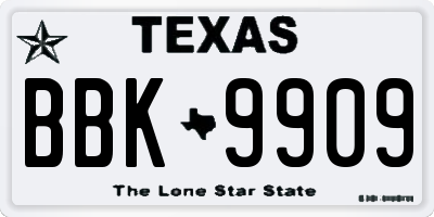 TX license plate BBK9909