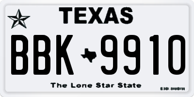 TX license plate BBK9910
